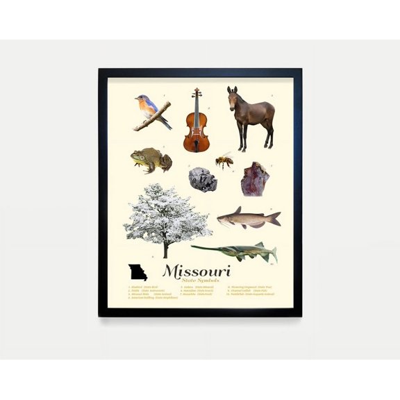 Missouri State Symbols Typology Poster, Missouri Wall Art