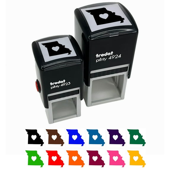 Missouri State with Heart Self-Inking Rubber Stamp Ink Stamper - Red Ink - Small 1 Inch