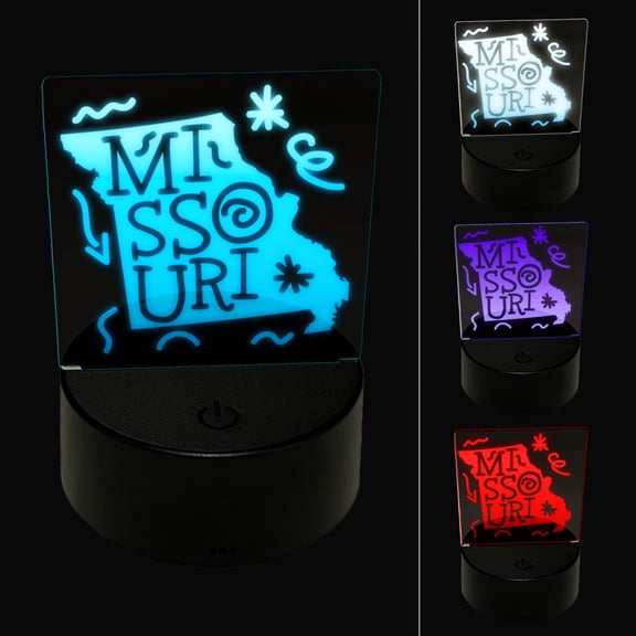 Missouri State with Text Swirls LED Night Light Sign 3D Illusion Desk Nightstand Lamp
