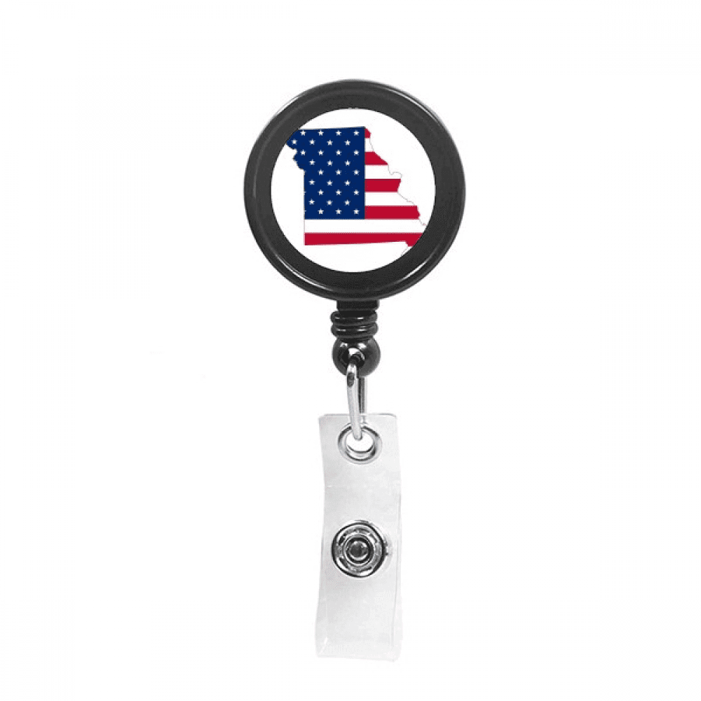 Missouri USA Map Stars And Stripes Flag Shape Retractable Keychain Badge Holder ID Badge