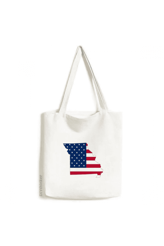 Missouri USA Map Stars And Stripes Flag Shape Tote Canvas Bag Shopping Satchel Casual Handbag