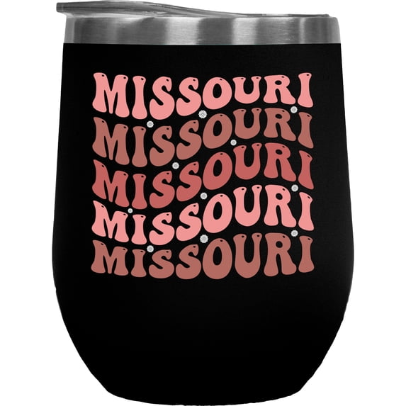 Missouri, USA State Themed, Groovy Retro Wavy Text Merch Gift, Black 12oz Wine Tumbler