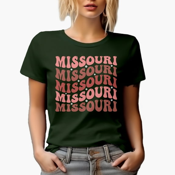 Missouri, USA State Themed, Groovy Retro Wavy Text Merch Gift, Military Green T-Shirt, XL