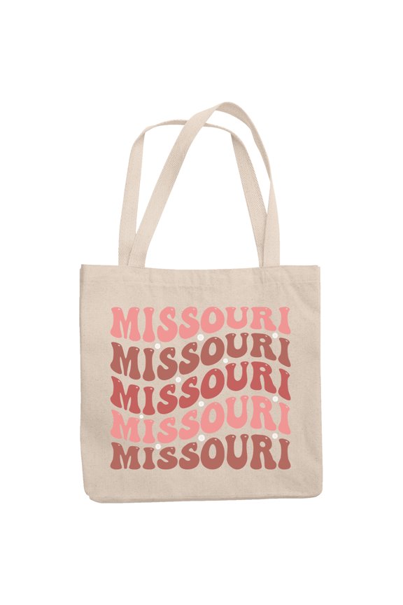 Missouri, United States of America, USA or US State Themed, Groovy Retro Wavy Text Merch Gift, 12oz Canvas Tote Bag