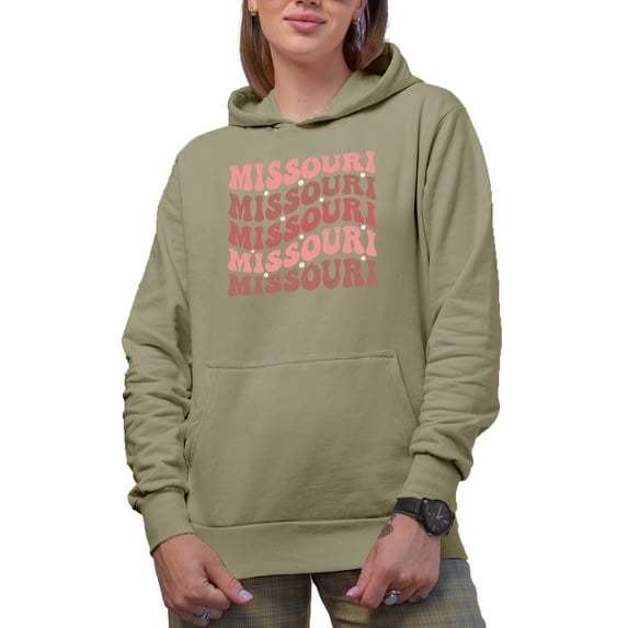 Missouri, United States of America, USA or US State Themed, Groovy Retro Wavy Text Merch Gift, Sand Hooded Sweatshirt or Hoodie, XL