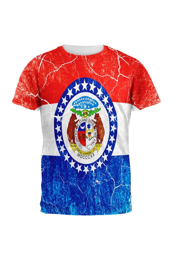 Missouri Vintage Distressed State Flag All Over Mens T Shirt Multi MD