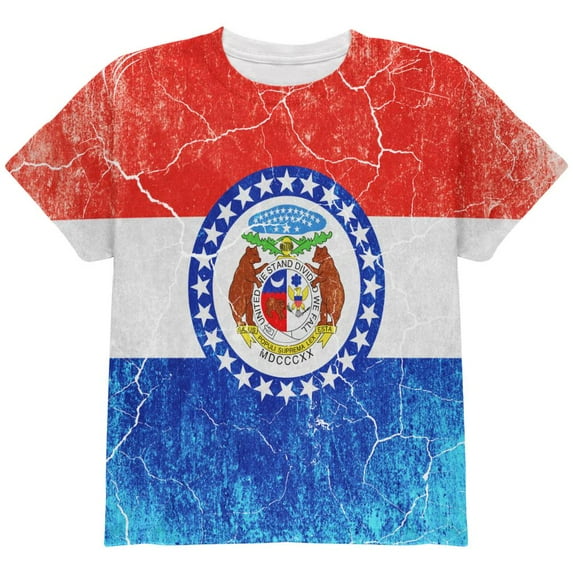 Missouri Vintage Distressed State Flag All Over Youth T Shirt Multi YMD