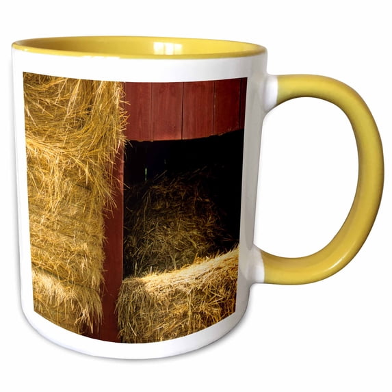 3drose, Missouri, Winona, Hay Bales, Red Barn, Farm - Us26 Ajn0014 - Alison Jones, 15oz Two-tone Yellow Mug