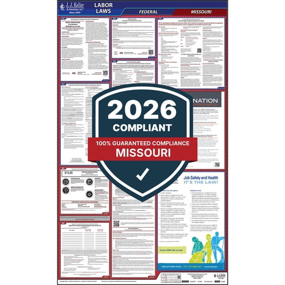 Missouri and Federal Labor Law Poster (English, MO State) - OSHA Compliant All-in-One Laminated Poster