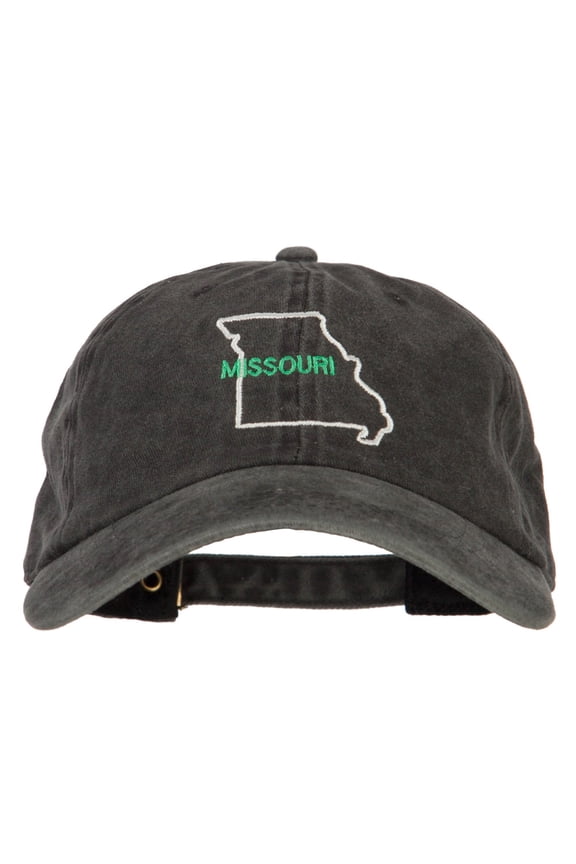 Missouri with Map Outline Embroidered Washed Cotton Twill Cap - Black OSFM