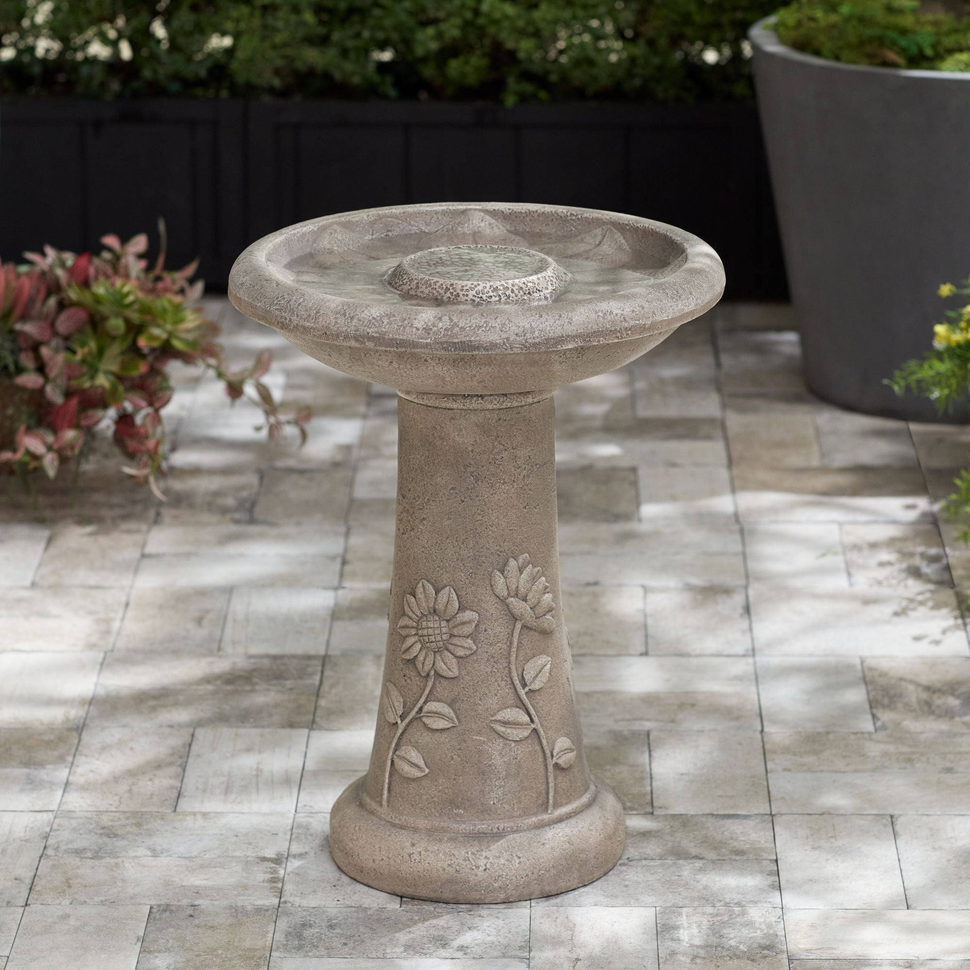 Missy Fleur 19 1/2" High Large Rustic Outdoor Decor Cement Floor Fountain with Bird Bath Garden