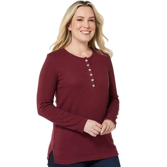 Women's Long Sleeve Thermal Henley Top with Buttons