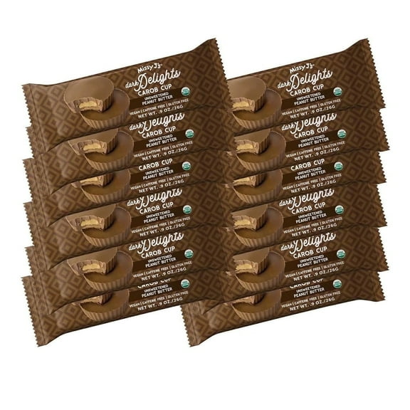 Missy J’s Carob Dark Delights Unsweetened Peanut Cup Vegan Chocolate Dairy-Free 9 oz 12 Pack