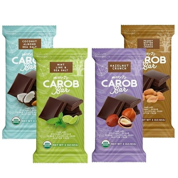 Missy J's Organic Carob Bars Variety Vegan & Gluten-Free Snacks with Coconut Sugar Healthy Desserts