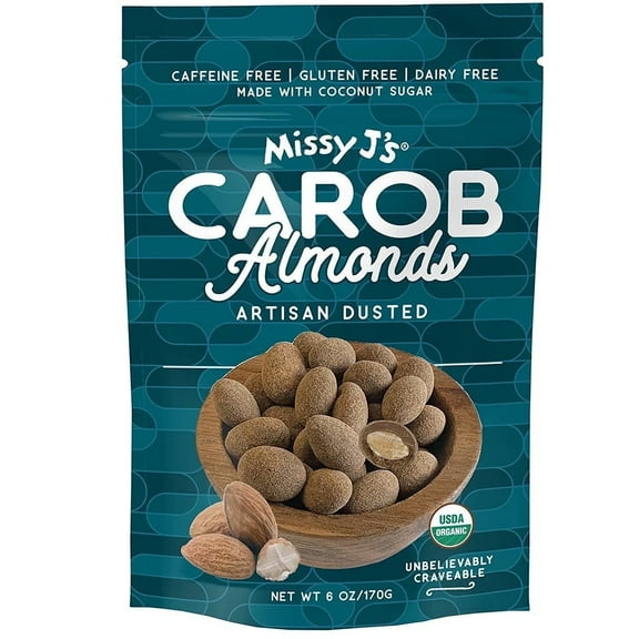 Missy Js Organic Carob Covered Almonds Vegan Chocolate Substitute, Healthy Snack 6 oz 1 Pack