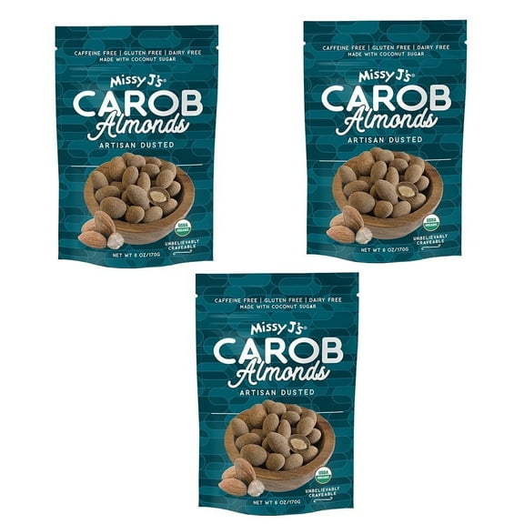 Missy Js Organic Carob Covered Almonds Vegan Chocolate Substitute, Healthy Snack 6 oz 3 Pack