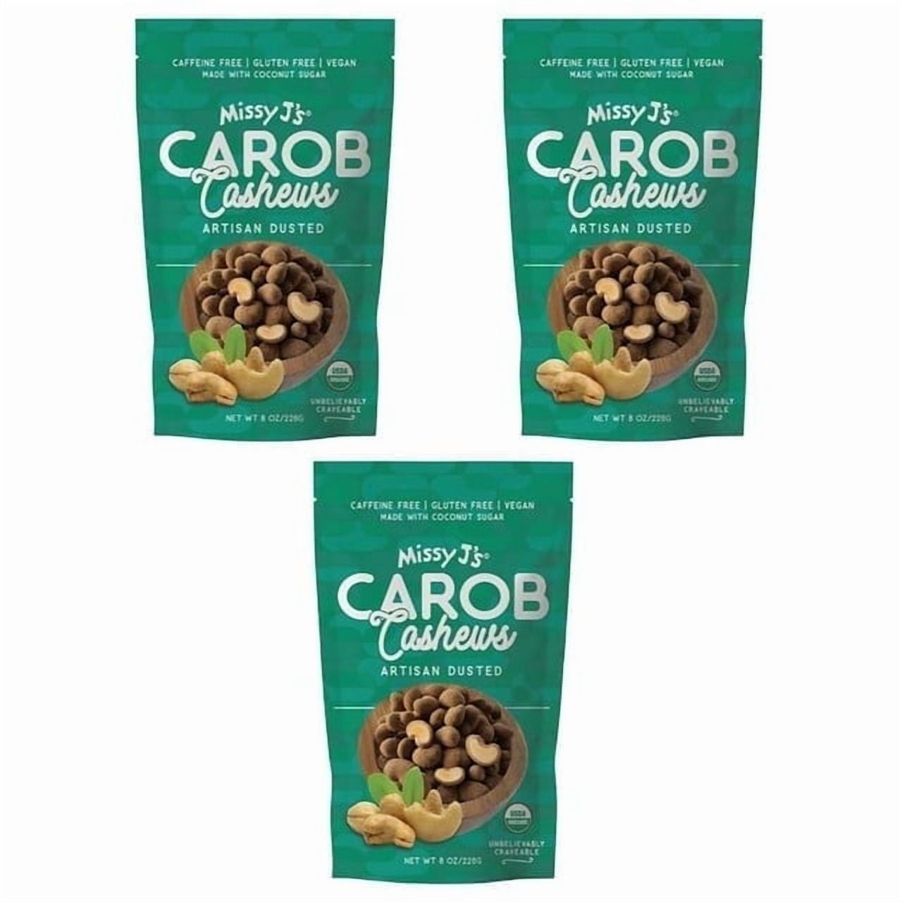 Missy J’s Organic Carob Covered Cashews Chocolate Substitute Healthy Low Calorie Snacks 8 oz 3 Pack