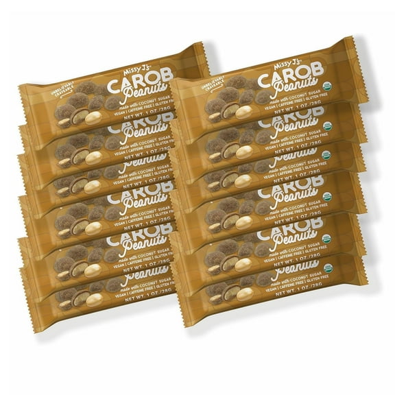 Missy J’s Organic Carob Covered Peanuts Chocolate Substitute Healthy Low Calorie Snacks 1 oz 12 Pack