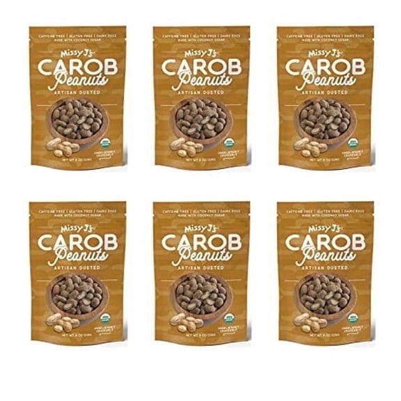 Missy Js Organic Carob Covered Peanuts Vegan Chocolate Substitute, Healthy Snack 8 oz 6 Pack