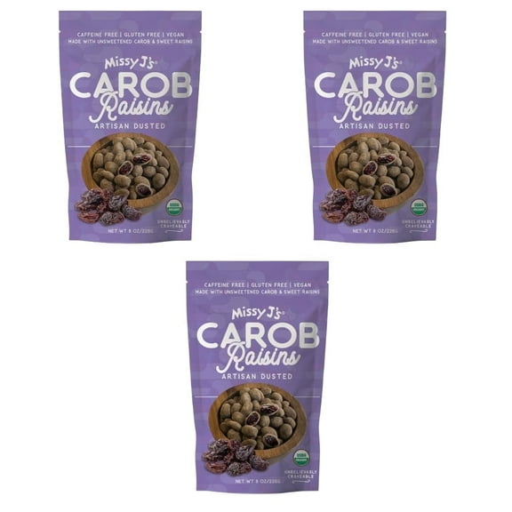 Missy Js Organic Carob Covered Raisins Chocolate Substitute Healthy Low Calorie Snacks 8 oz 3 Pack
