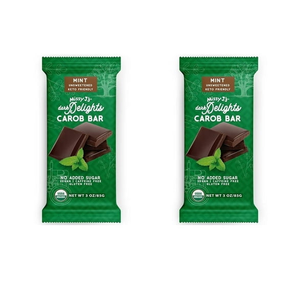Missy J's Organic Carob Dark Delight Unsweetened Mint Candy Bars Healthy Dessert Gluten Free Snacks
