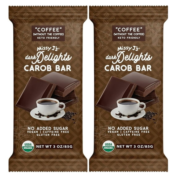 Missy Js Organic Carob Dark Delights Unsweetened Coffee Candy Bar Healthy Snacks 3 oz 2 Pack