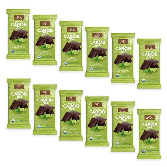 Missy Js Organic Carob Mint, Lime & Sea Salt Candy Bar Healthy Snack Low Calorie Snacks 12 Pack