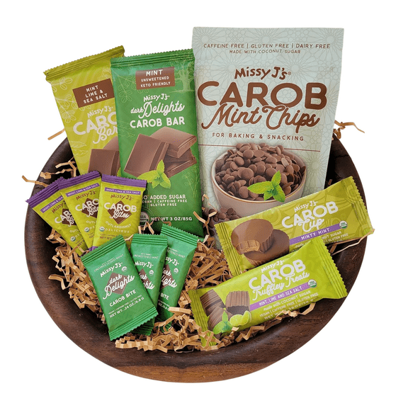 Missy J's Organic Carob Mint Lovers Sampler Pack 11 Products Gluten Free Healthy Low Calorie Snacks