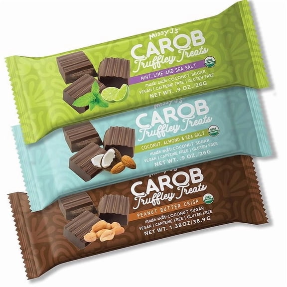 Missy Js Organic Carob Truffley Treats Sampler Pack, 3 Flavor Healthy Low Calorie Snack 3 Pack
