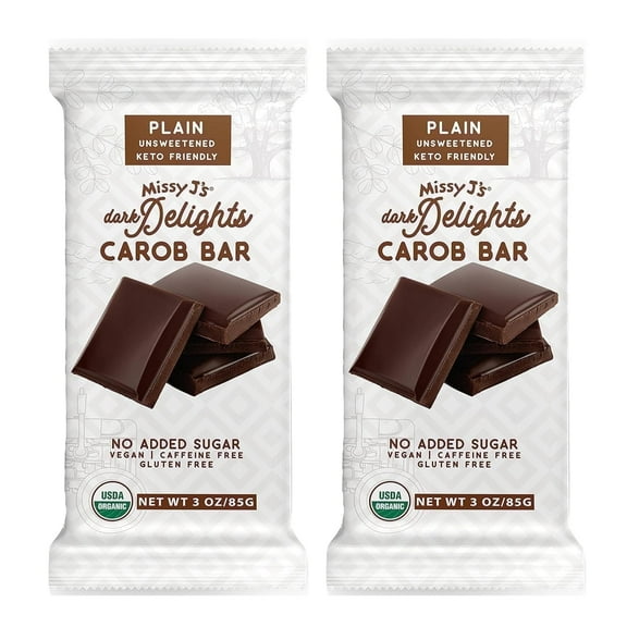 Missy Js Organic Carob Unsweetened Plain Candy Bar Chocolate Substitute Healthy 3oz 2 Pack
