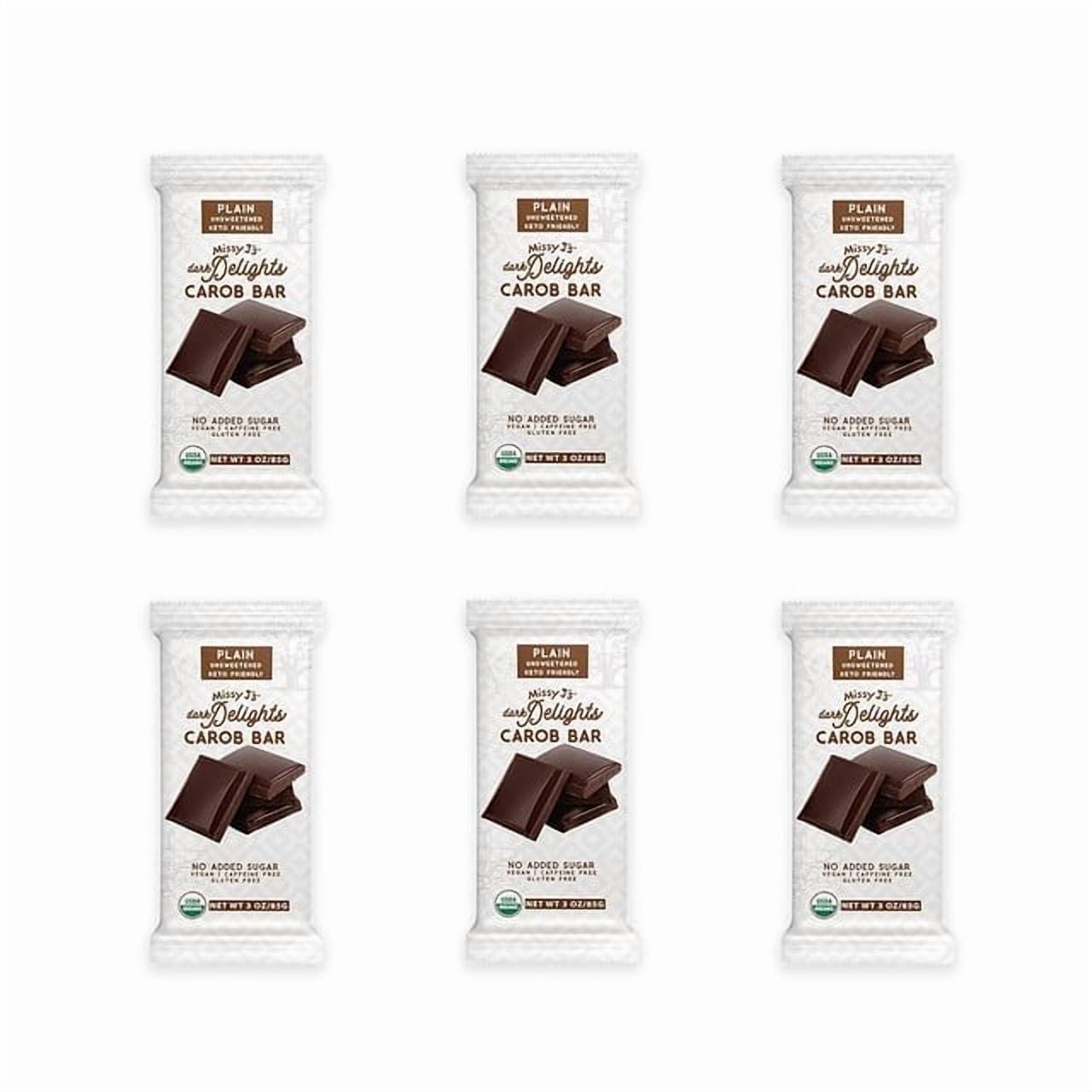 Missy J’s Organic Carob Unsweetened Plain Candy Bar Chocolate Substitute Healthy 3oz 6 Pack