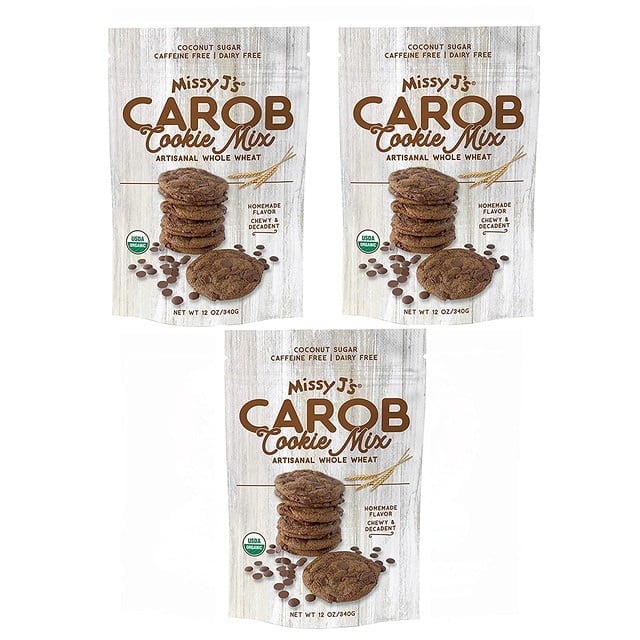 Missy J’s Organic Carob Whole Wheat Cookie Mix, Vegan Healthy Low Calorie Snacks 12 oz 3 Pack