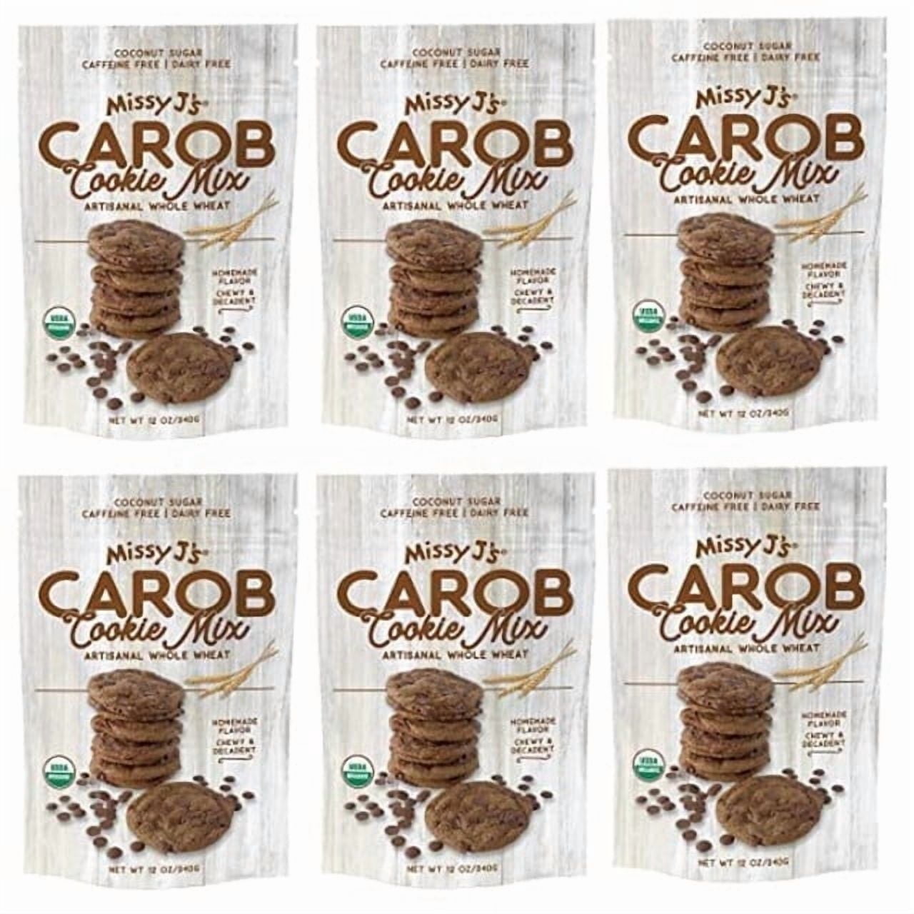 Missy J’s Organic Carob Whole Wheat Cookie Mix, Vegan Healthy Low Calorie Snacks 12 oz 6 Pack