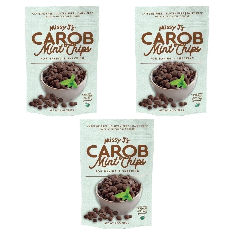 Missy J’s Organic Mint Carob Chips Gluten-Free Snacks Healthy Desserts for Baking & Snacking 3 Pack