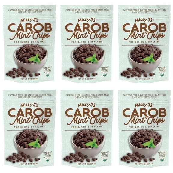 Missy Js Organic Mint Carob Chips Gluten-Free Snacks Healthy Desserts for Baking & Snacking 6 Pack