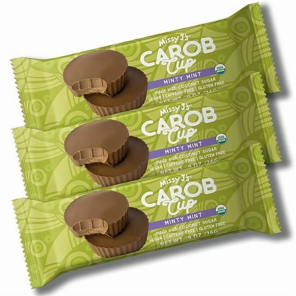 Missy J’s Organic Mint Carob Cups Chocolate Substitute Healthy Low Calorie Snacks 0.9 oz 3 Pack