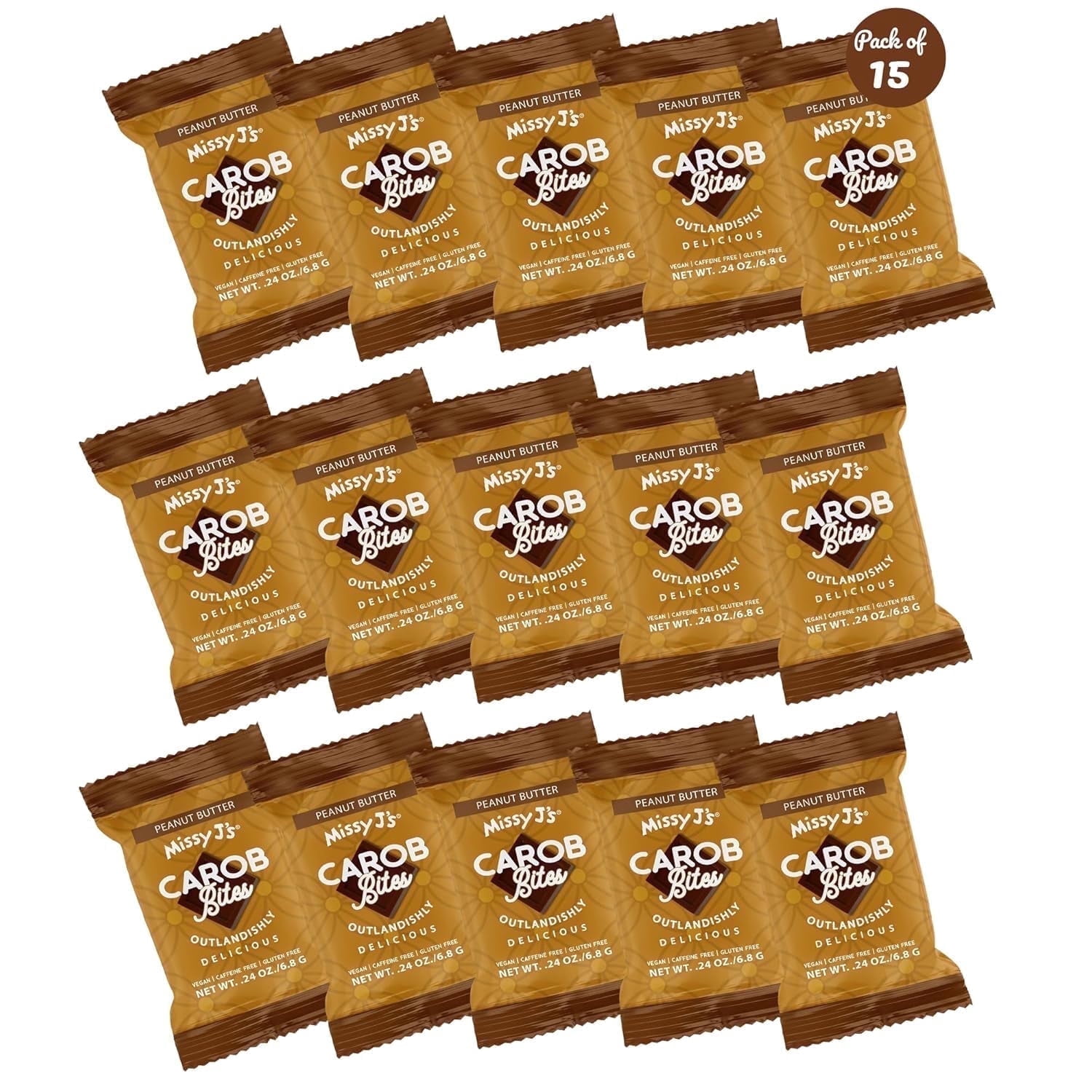 Missy J's Organic Peanut Butter Carob Mini Bites Gluten-Free Snack Healthy Desserts 15 Packs