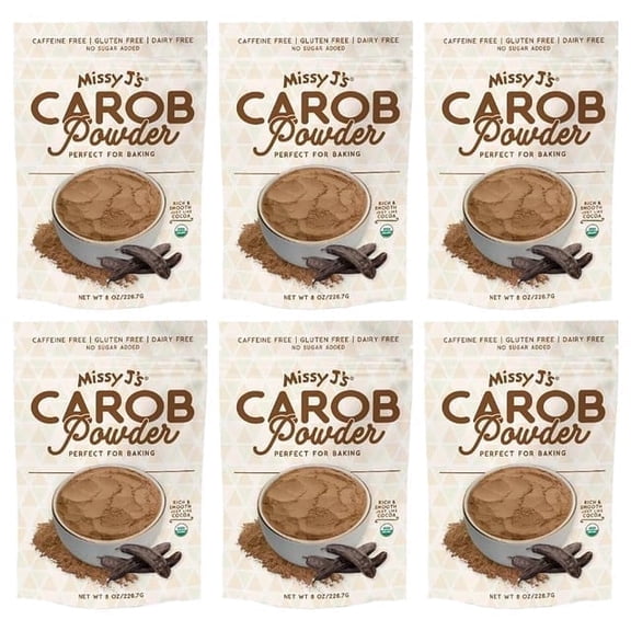 Missy Js Organic Roasted Carob Powder 8 oz 6 Pack for Gluten Free Snacks or Chocolate Substitute