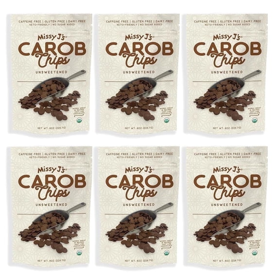 Missy Js Organic Unsweetened Carob Chips Chocolate Substitute Healthy Desserts 8 oz 6 Pack