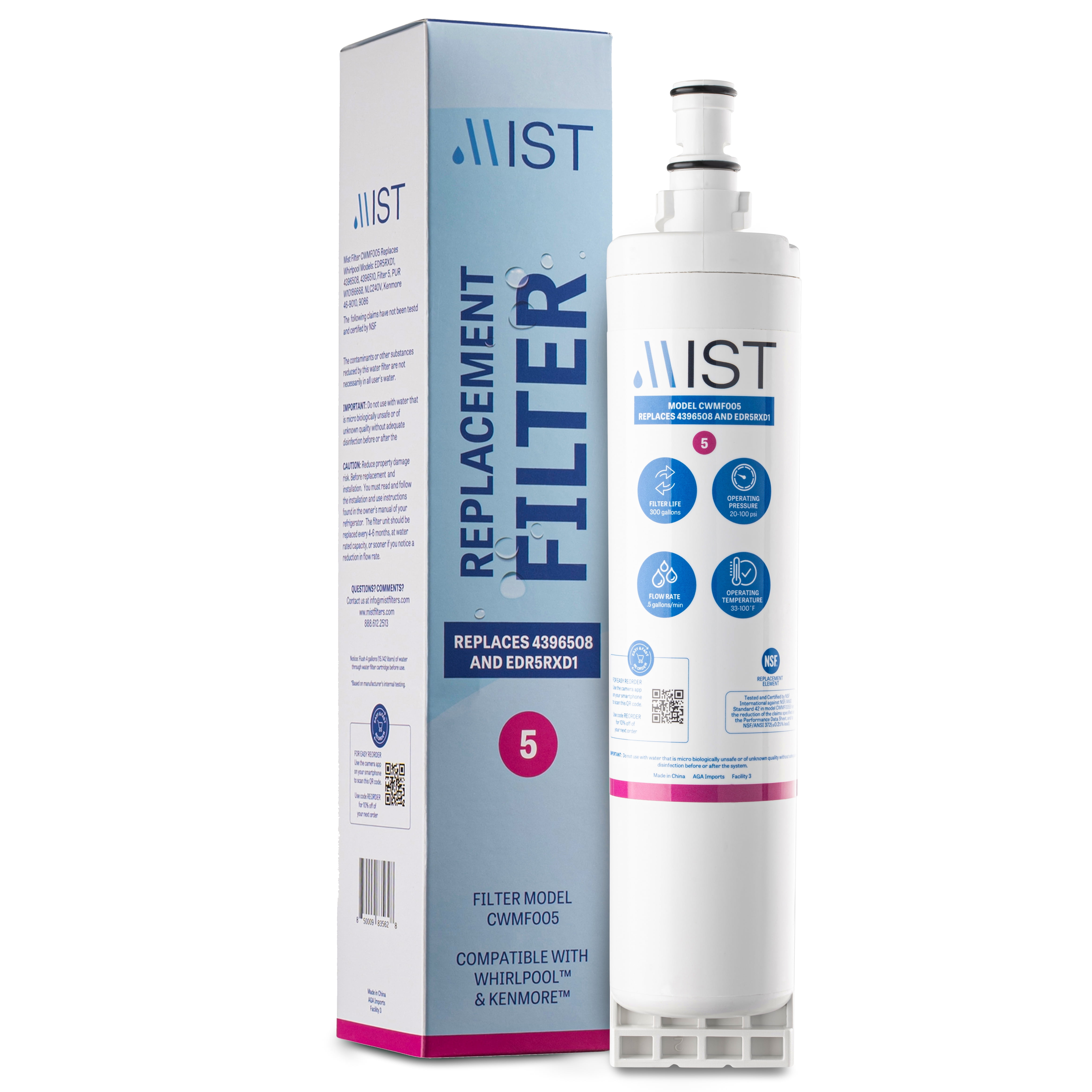Mist 4396508 & EDR5RXD1 Water Filter Replacement Compatible Whirlpool