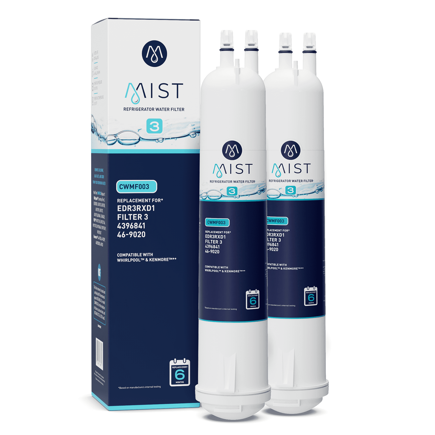 Mist 4396841 Water Filter Replacement for EDR3RXD1, Everydrop® Filter 3, Compatible with 4396841, 4396710, Kenmore® 46-9083, 46-9030, Refrigerator Water Filter (2 Pack)