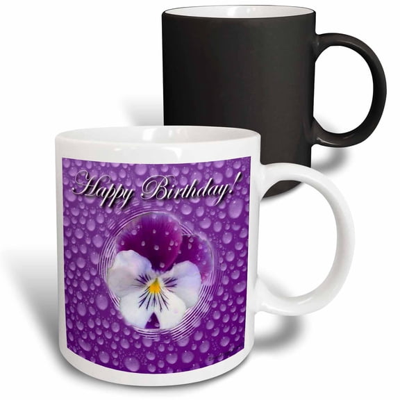 3drose, Mist and Purple Pansy Birthday, 11oz Magic Transforming Mug
