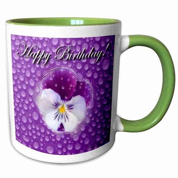3drose, Mist and Purple Pansy Birthday, 11oz Two-tone Green Mug