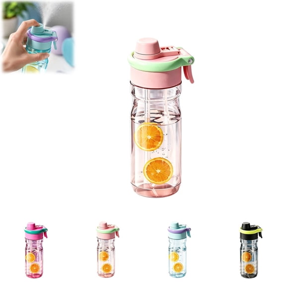 Mist And Sip Misting Water Bottle 2-in-1 Mist And Sip Function With No Leak Pull Top Spout Reusable Sports Water Bottle - 750ml