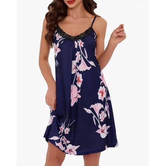 Mist Azur Nightgowns for Women Lace Trim V Neck Night Gowns for Adult Women 3763