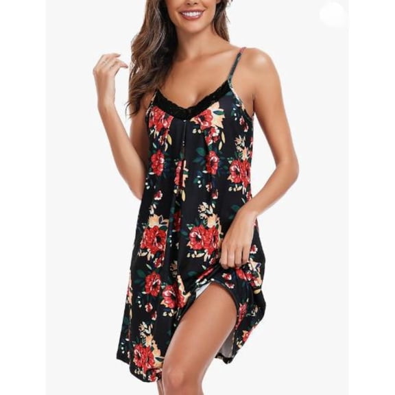 Mist Azur Nightgowns for Women Lace Trim V Neck Night Gowns for Adult Women 3763