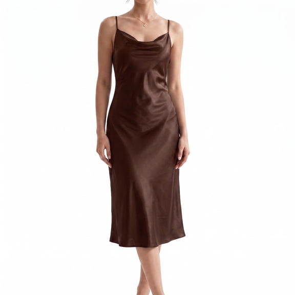 Mist Azur Women's Satin Silky Dress Long Slip dress Cowl Neck Sexy Nightgowns Elegant Tie Low Back Dress 3622