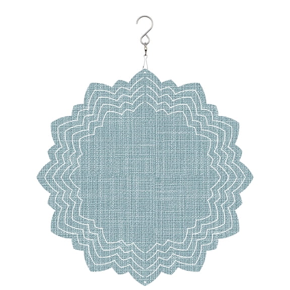 Mist Blue Solid Wind Spinner for Garden Yard 8In, Minimalist Cloth Sea Mist Linen Texture Rustic 3D Stainless Steel Kinetic Hanging Wind Spinners Rustproof Outdoor Decor for Lawn Patio Home