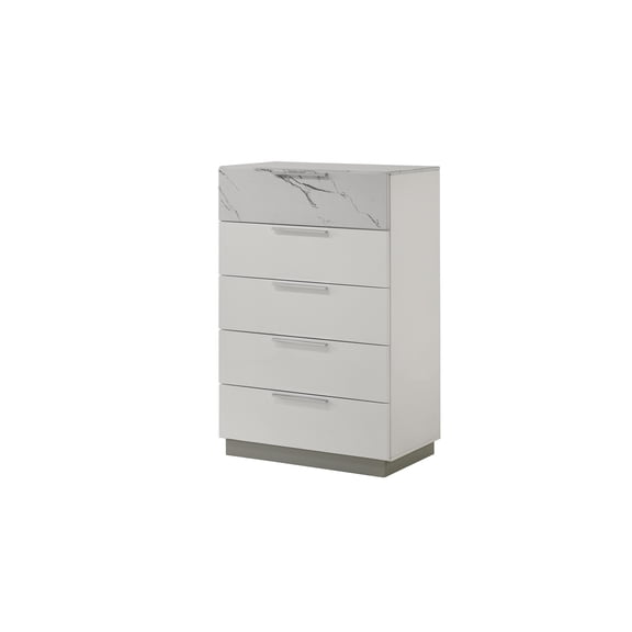 Mist Chest - Solid + Manufactured Wood Lacquer & Marble Detailing in White