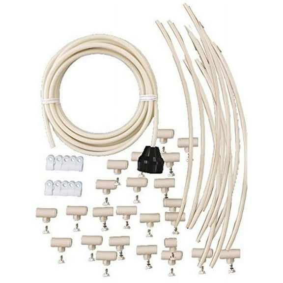 Mist Cooling Patio Misting Kit Assembly - 48ft 12 Nozzles UV Treated Flexible Tubing Stainless Steel Misting Nozzles Easy 5 Minute Installation